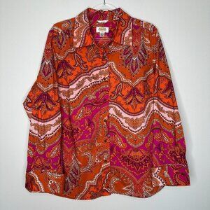 Talbots Button up Shirt Pink Orange Paisley Stretch Size 2X